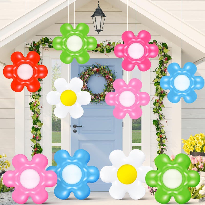 Chitidr 18 Pcs Spring Daisy Flower Inflatable Balls Blow up Daisy Flower Inflatable Decoration Colorful Spring Inflatable Hanging Ornament Flower Shape PVC Yard Decors for Indoor Outdoor(Classic) - Image 1