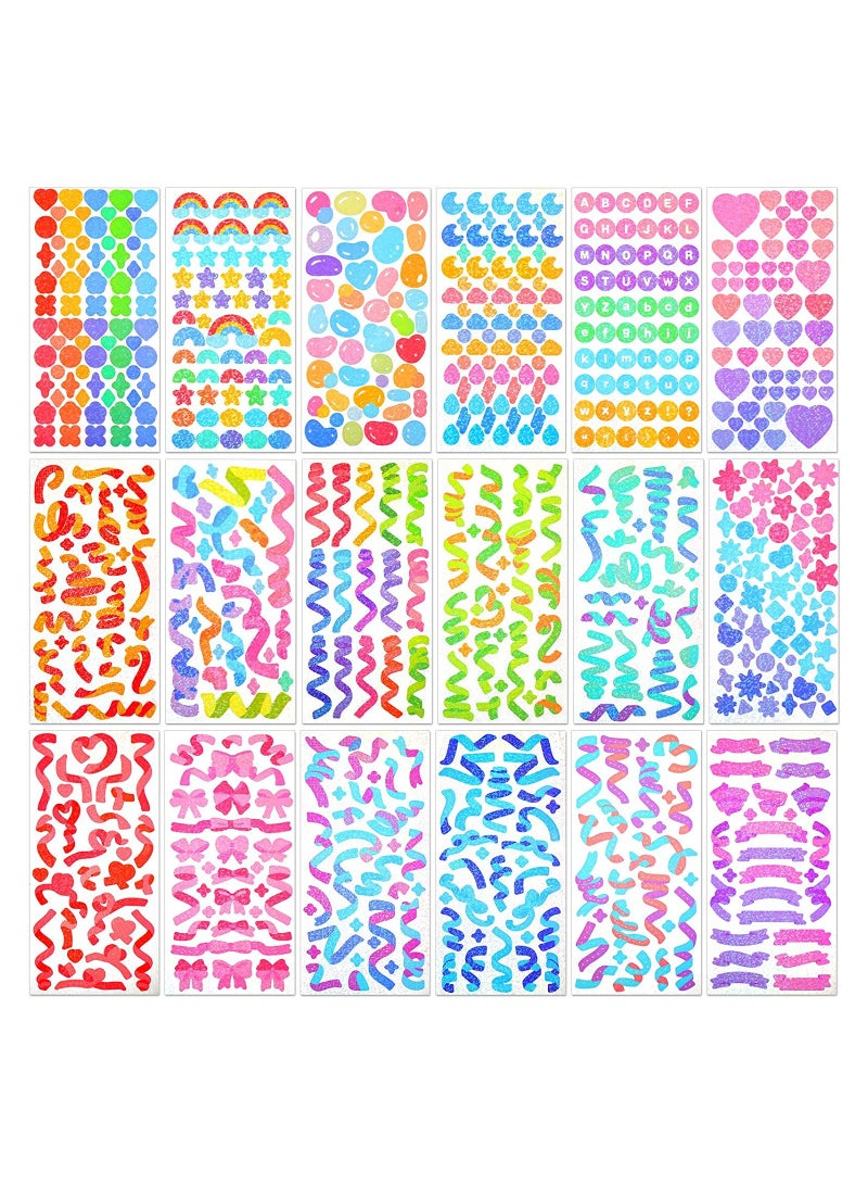 SYOSI 18 Sheets Scrapbook Sticker Laser Ribbon Colorful Letter Confetti Shiny Decoration Bling Photo Conor DIY Decor for Journal Diary Album Card Making Arts and Crafts - Image 1