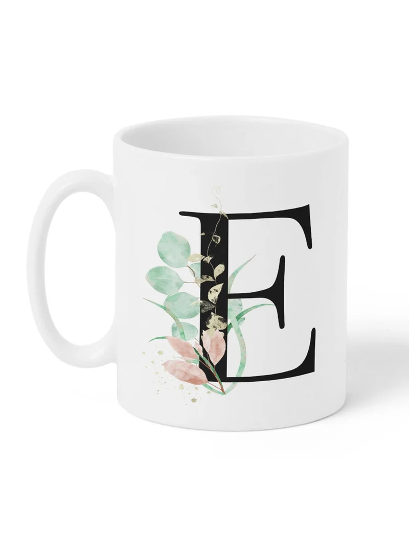 LOWHA 11 oz Ceramic Mug with Letter E Design on Both Sides