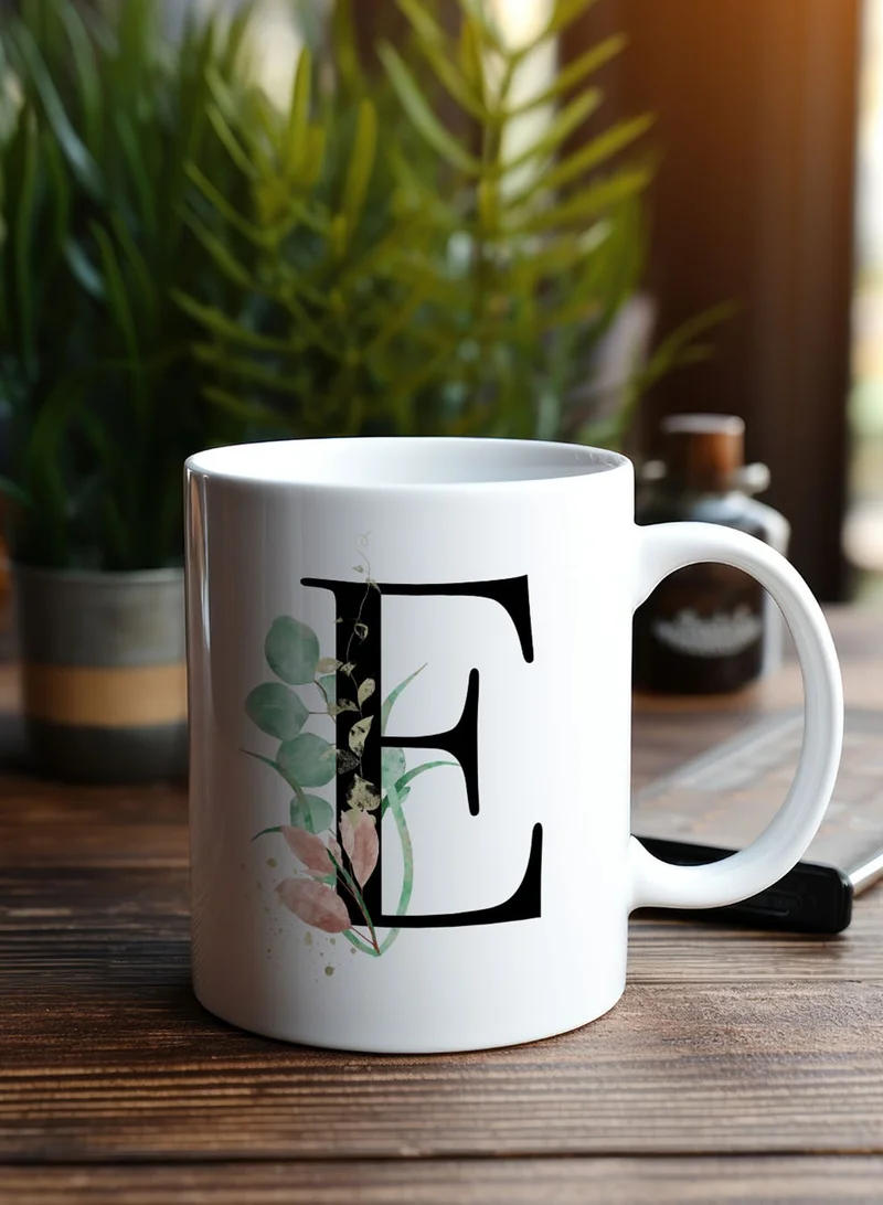 LOWHA 11 oz Ceramic Mug with Letter E Design on Both Sides