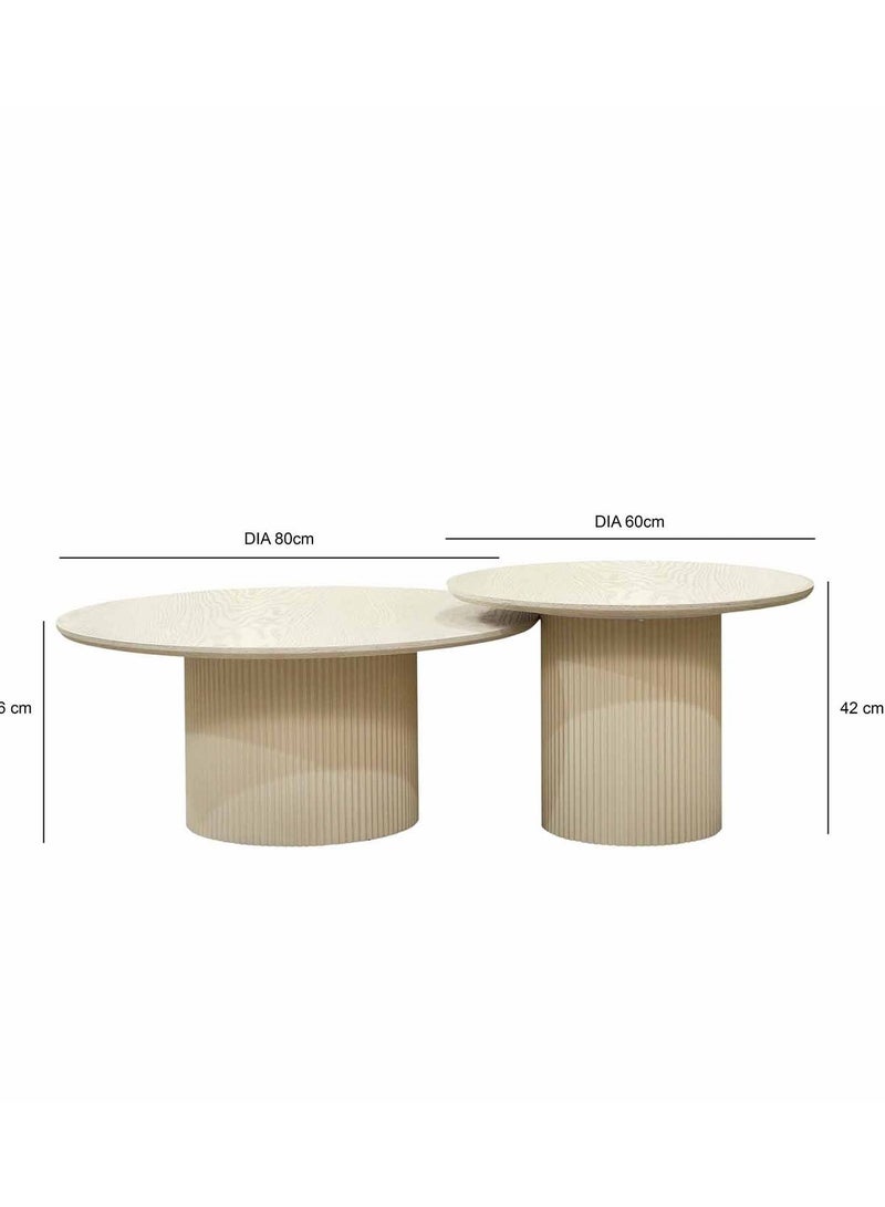 VANITY LIVING VANITY LIVING Coffee Table - Modena Wooden Round Beige Set of Two  - Image 5