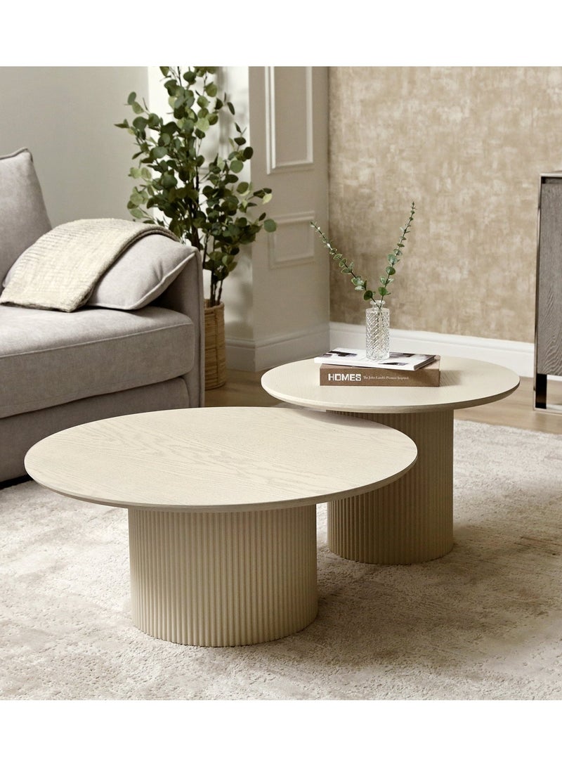 VANITY LIVING VANITY LIVING Coffee Table - Modena Wooden Round Beige Set of Two  - Image 4
