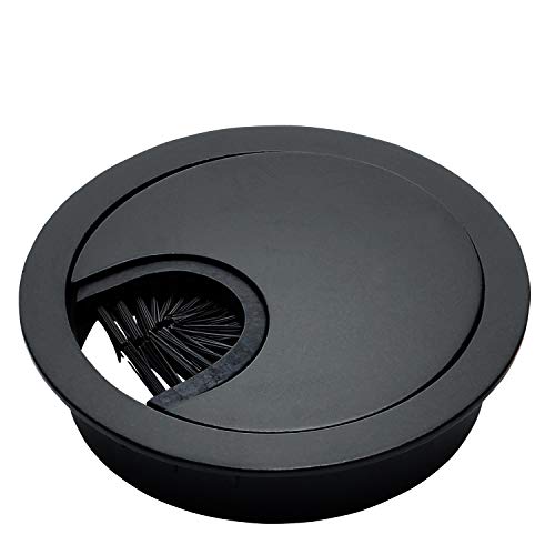 Desunia Matte Black Metal Cable Grommet | 2 Piece "Lock in" Feature with "Brush" Opening for Management of Office & Computer Desk Wires | 60mm (2 3/8") Hole Opening | 1 Pack - Image 5