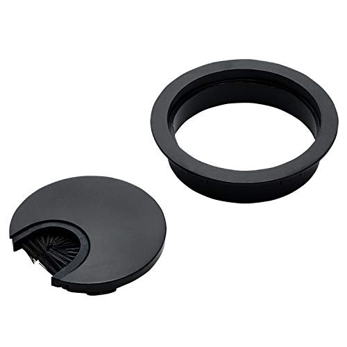Desunia Matte Black Metal Cable Grommet | 2 Piece "Lock in" Feature with "Brush" Opening for Management of Office & Computer Desk Wires | 60mm (2 3/8") Hole Opening | 1 Pack - Image 2