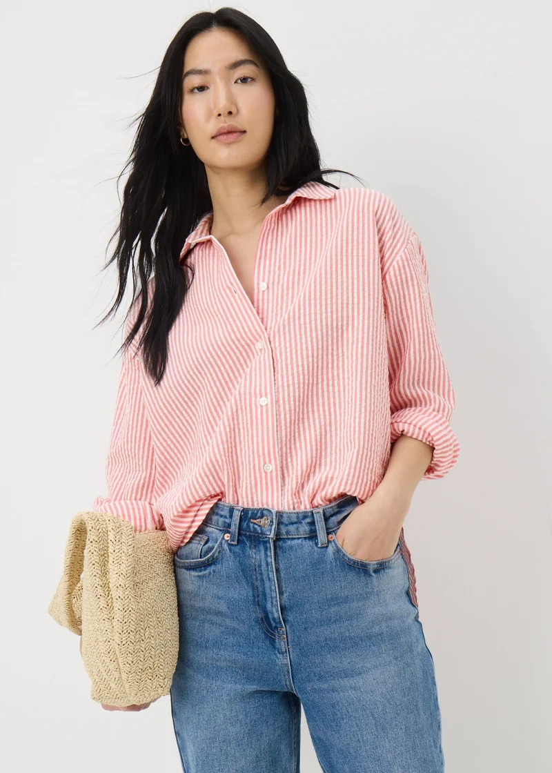 Matalan Coral Stripe Seersucker Cotton Shirt