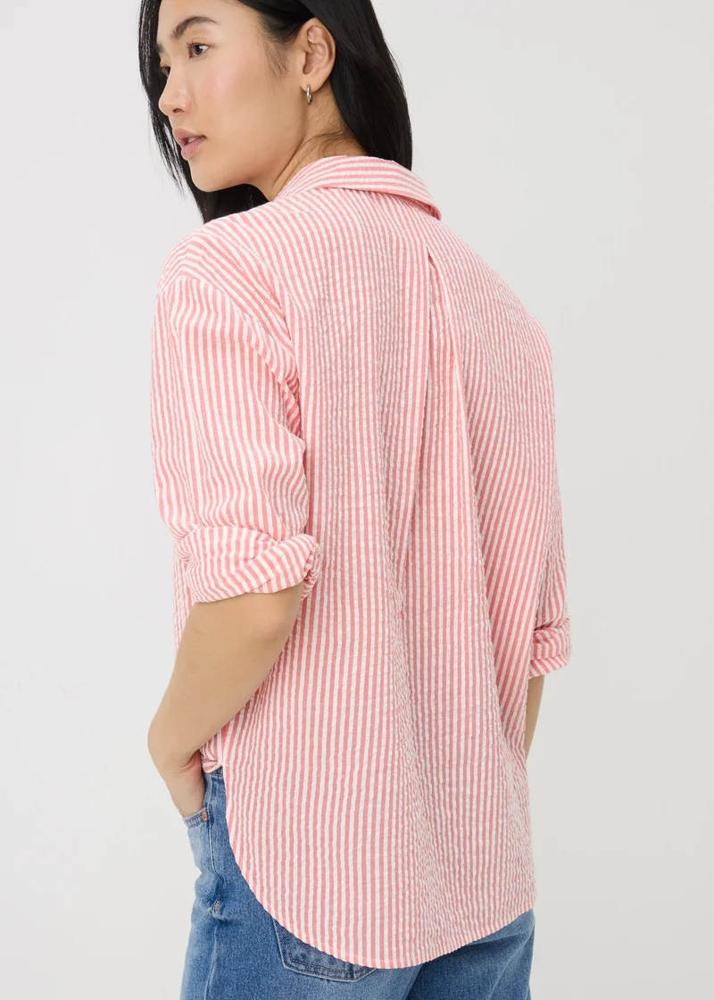 Matalan Coral Stripe Seersucker Cotton Shirt