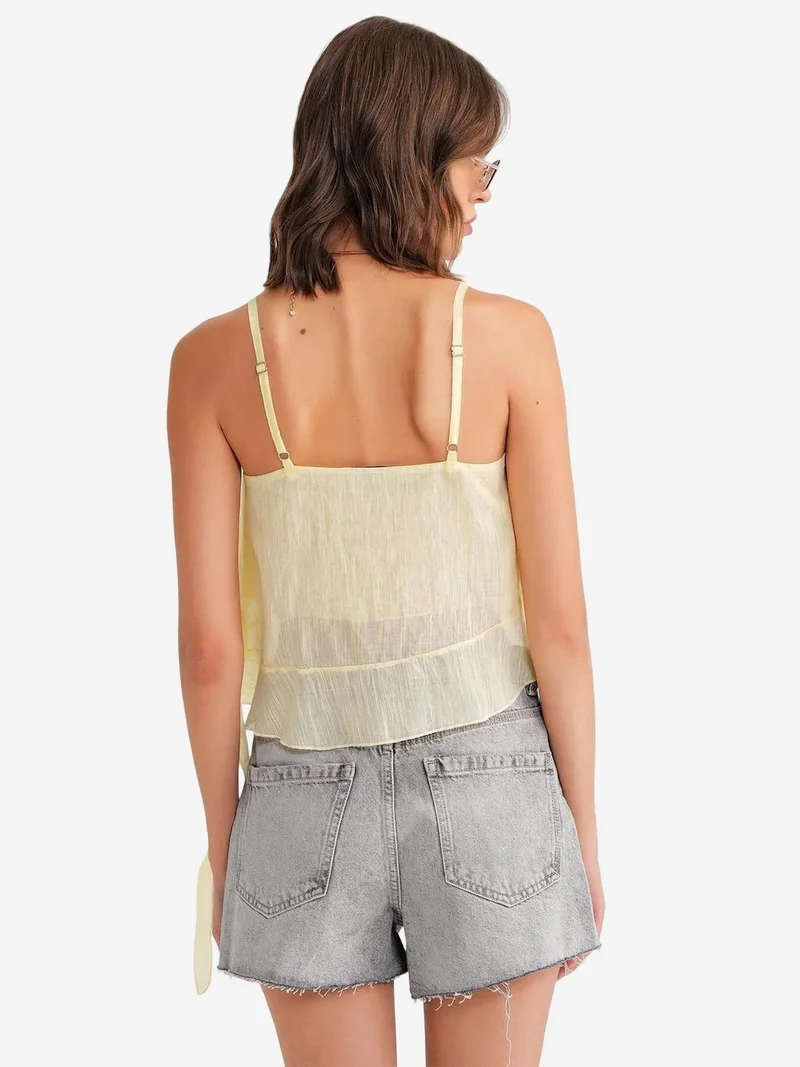 Mixray Lemon Yellow Mixray Frilly Textured V-Neck Crop Top for Women | Best Price UAE