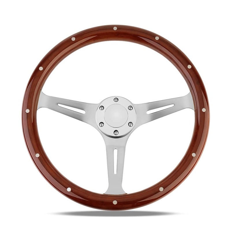 YEHICY 15 Classic Wood Grain Steering Wheel Riveted Light Wooden Grip Universal Car Racing Wood Steering Wheels Slotted 3 Spoke with Horn button