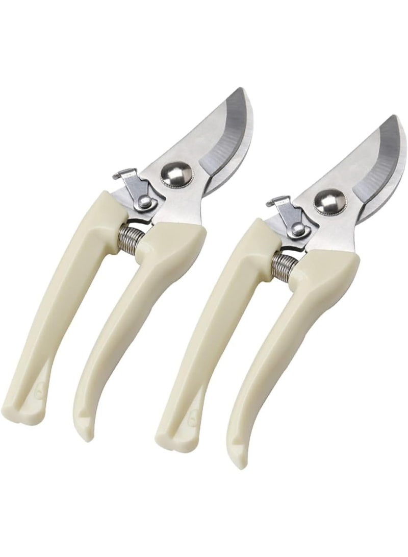 2 Pcs Garden Scissor, Secateurs & Pruning Scissors with Safety Locking Device, Bypass Pruners for Gardening Plants Flowers Fruits Branches, Ivory White - Image 1