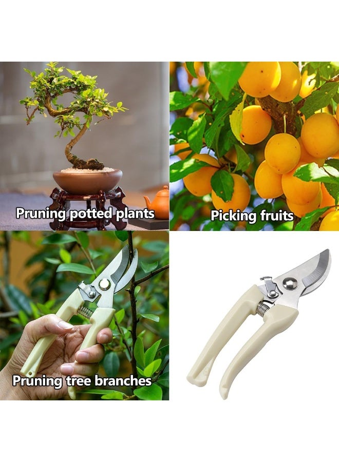 2 Pcs Garden Scissor, Secateurs & Pruning Scissors with Safety Locking Device, Bypass Pruners for Gardening Plants Flowers Fruits Branches, Ivory White - Image 2