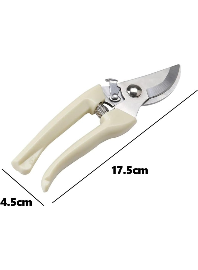 2 Pcs Garden Scissor, Secateurs & Pruning Scissors with Safety Locking Device, Bypass Pruners for Gardening Plants Flowers Fruits Branches, Ivory White - Image 4