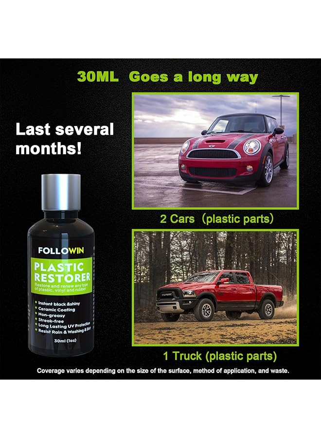 FOLLOWIN Plastic Restorer For Cars Ceramic Plastic Coating Trim Restore, Resists Water, Uv Rays, Dirt, Ceramic Coating, Not Dressing, Last Over 200 Washes, Highly Concentrated, 30Ml  - Image 2
