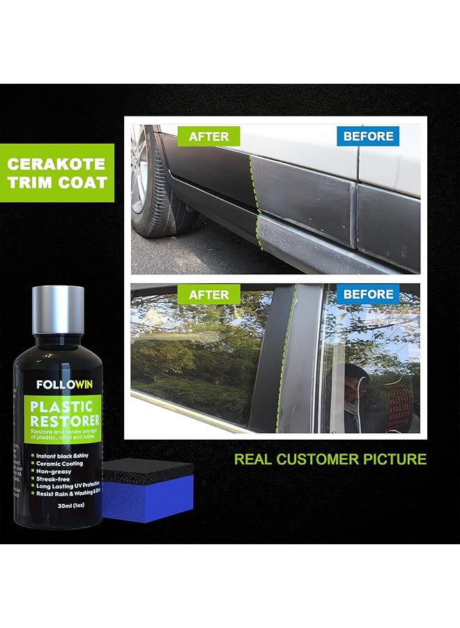 FOLLOWIN Plastic Restorer For Cars Ceramic Plastic Coating Trim Restore, Resists Water, Uv Rays, Dirt, Ceramic Coating, Not Dressing, Last Over 200 Washes, Highly Concentrated, 30Ml  - Image 4