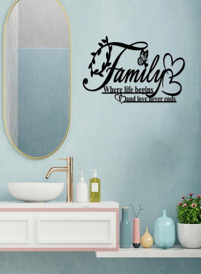 Resama Family Signs Metal Wall Decor,Where Life Begins and Love Never Ends Heart Butterflies Wall Sculpture Black Metal Family Decor for Living Room Bedroom Kitchen (Black,Small) - Image 5