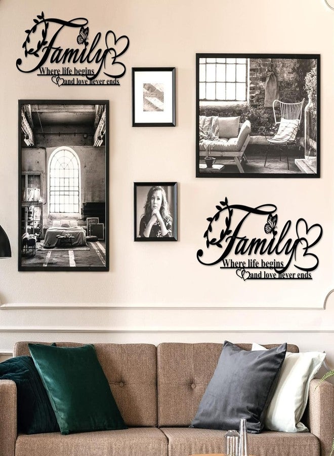Resama Family Signs Metal Wall Decor,Where Life Begins and Love Never Ends Heart Butterflies Wall Sculpture Black Metal Family Decor for Living Room Bedroom Kitchen (Black,Small) - Image 4