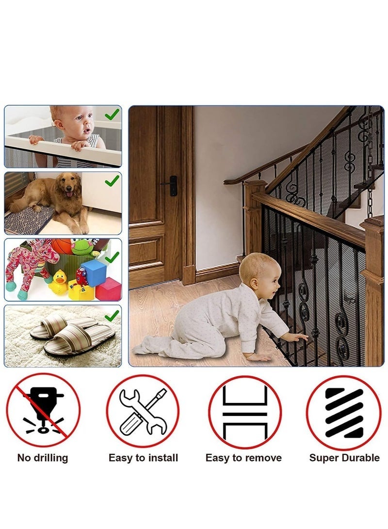 كيلا شبكة حماية درابزين السلالم للأطفال من 3M، شبكة درابزين للشرفة، شبكة أمان للأطفال، شبكة حماية لدرابزين السلالم للحيوانات الأليفة، شبكة سميكة للسلالم، آمنة للأطفال الصغار والجراء والألعاب، للاستخدام الداخلي، لون أسود - Image 3