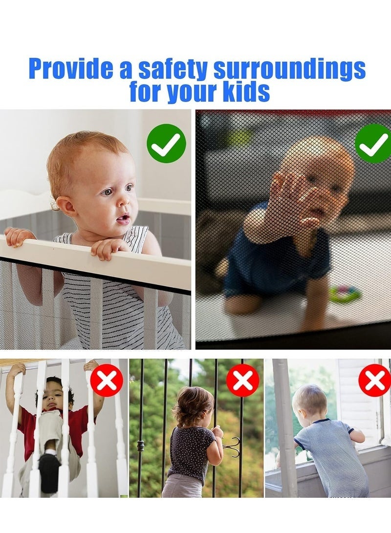 كيلا شبكة حماية درابزين السلالم للأطفال من 3M، شبكة درابزين للشرفة، شبكة أمان للأطفال، شبكة حماية لدرابزين السلالم للحيوانات الأليفة، شبكة سميكة للسلالم، آمنة للأطفال الصغار والجراء والألعاب، للاستخدام الداخلي، لون أسود - Image 4