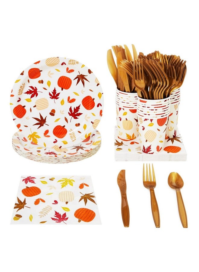 Juvale Juvale Autumn Paper Plates and Napkins, Cups, Cutlery for Thanksgiving, Fall Party Supplies (Serves 24, 144 Pieces)  - Image 1