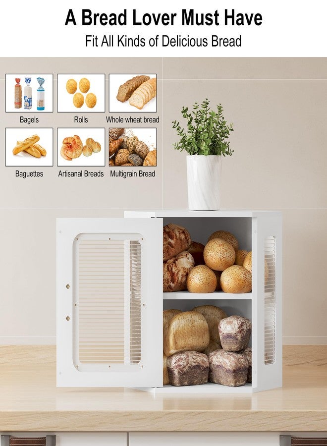 TQVAI Corner Bread Box for Kitchen Countertop, Solid Wood Double Layer Large Storage Container with Adjustable Shelves, Farmhouse Acrylic Window Design, White - Image 2