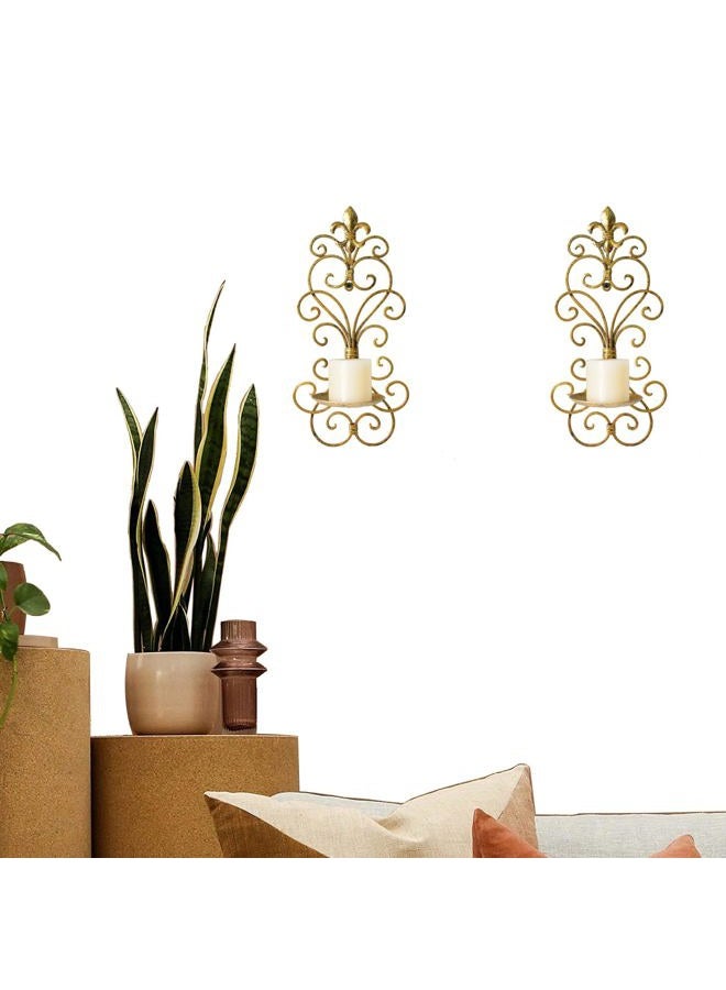 JUCONSIN Wall Sconces Candle Holder Set of 2, Metal Wall Decorations Hanging Wall Mounted Candle Sconces for Living Room Dining Room (Gold), B138 - Image 5