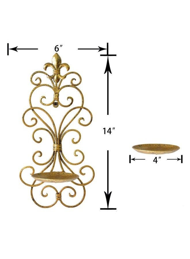 JUCONSIN Wall Sconces Candle Holder Set of 2, Metal Wall Decorations Hanging Wall Mounted Candle Sconces for Living Room Dining Room (Gold), B138 - Image 2