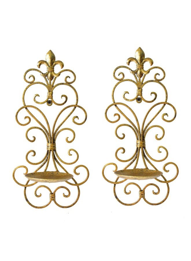 JUCONSIN Wall Sconces Candle Holder Set of 2, Metal Wall Decorations Hanging Wall Mounted Candle Sconces for Living Room Dining Room (Gold), B138 - Image 4
