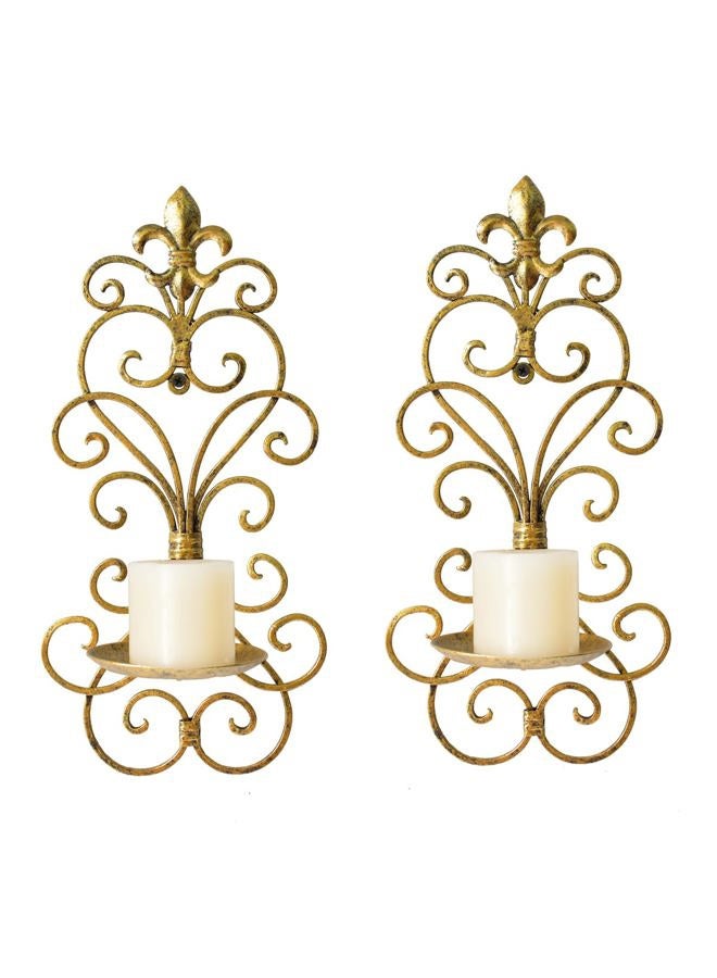 JUCONSIN Wall Sconces Candle Holder Set of 2, Metal Wall Decorations Hanging Wall Mounted Candle Sconces for Living Room Dining Room (Gold), B138 - Image 1