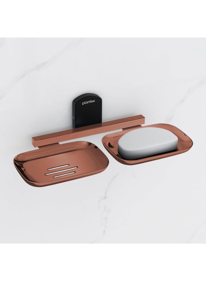 Plantex Double Soap Dish for Bathroom/304 Grade Stainless Steel Soap Holder for washbasin/Soap Stand/Bathroom Accessories - Parv (Rose Gold & Black) - Image 1