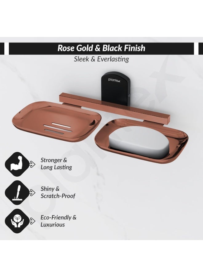Plantex Double Soap Dish for Bathroom/304 Grade Stainless Steel Soap Holder for washbasin/Soap Stand/Bathroom Accessories - Parv (Rose Gold & Black) - Image 3