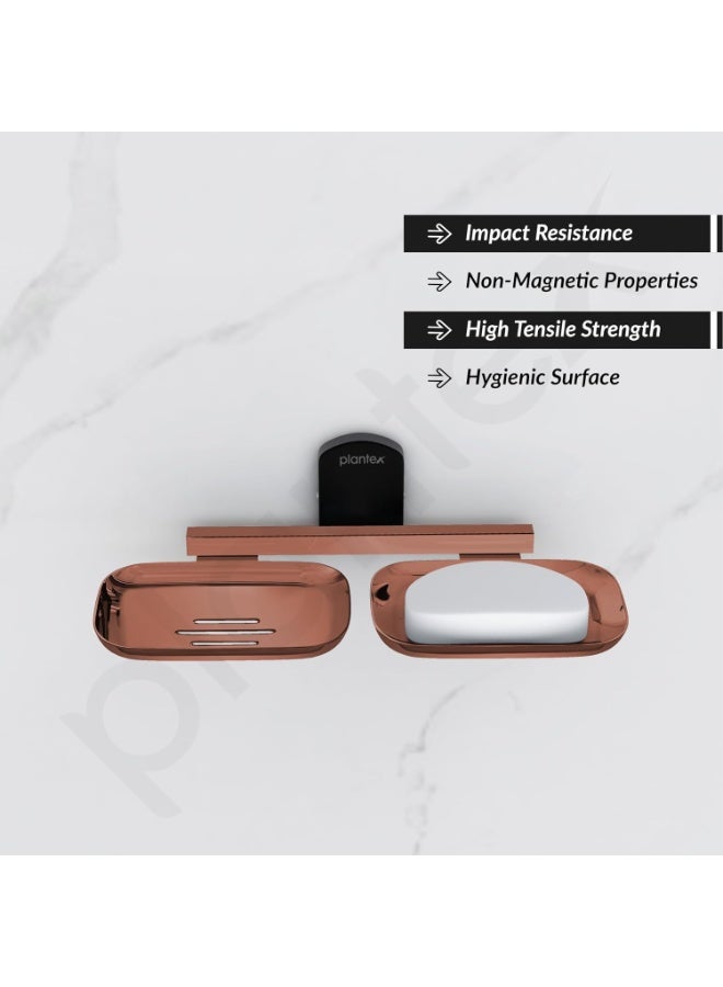 Plantex Double Soap Dish for Bathroom/304 Grade Stainless Steel Soap Holder for washbasin/Soap Stand/Bathroom Accessories - Parv (Rose Gold & Black) - Image 2