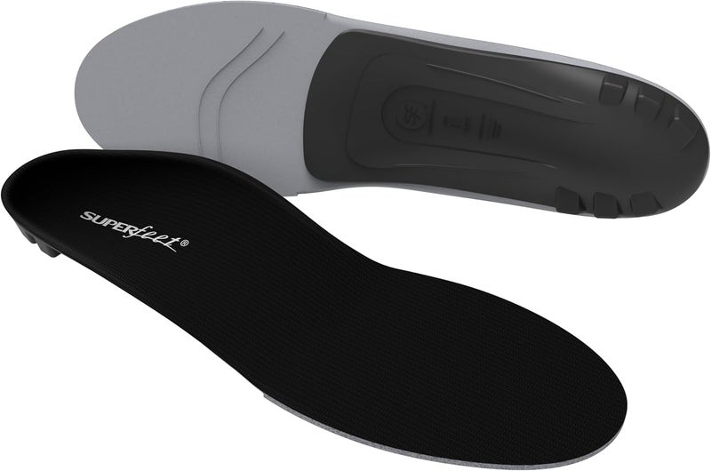 SUPERfeet سوبرفيت دعامة متعددة الاستخدامات لنعل القدم المنخفض (أسود) - إدخالات حذاء طبية قابلة للتقصير لتناسب الأحذية الضيقة - درجة احترافية - 7.5-9 رجال / 8.5-10 نساء