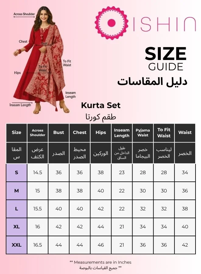 آي شين Women's Olive 100% Cotton Embellished Tunic Full Length Palazzo Straight Fit Kurta Set