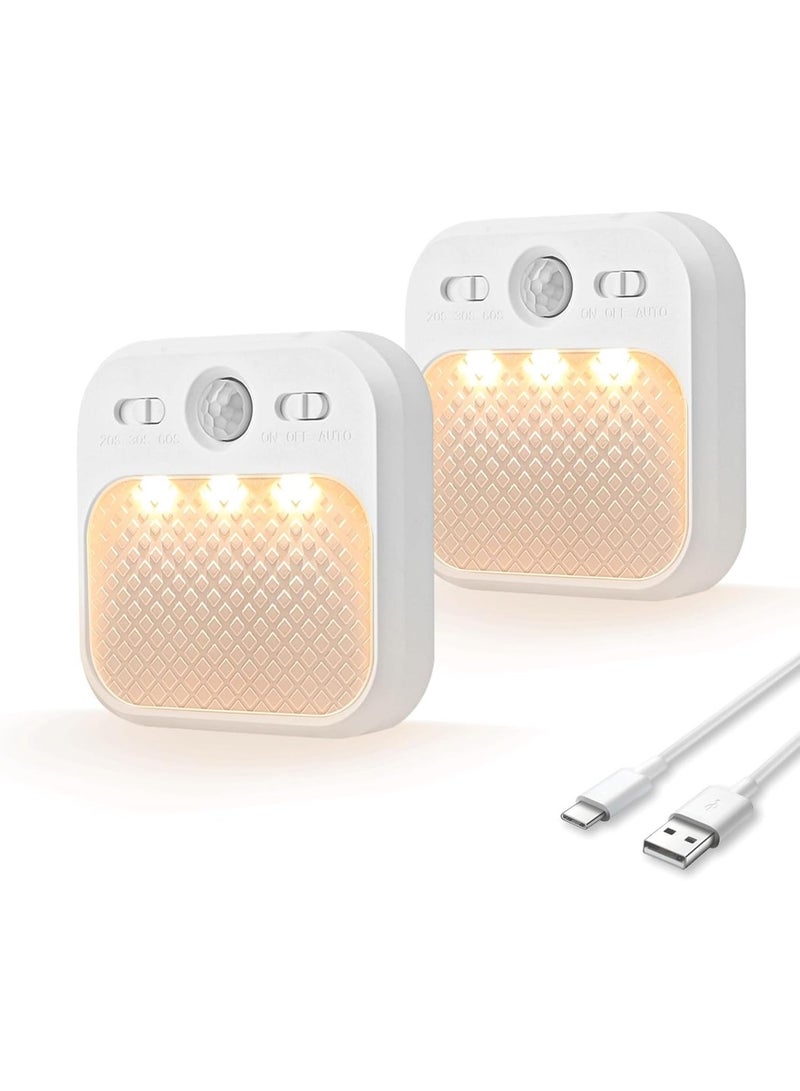 مصباح ليلي بتقنية الحركة، مصباح LED لاسلكي قابل للشحن، مناسب للداخلية، 3 أوضاع حساسة وسطوع قابل للتعديل (30 يومًا في وضع الاستعداد)، مصباح للسلالم/غرفة النوم/الحمام/الممرات للأطفال والبالغين [حزمة من 2] - Image 1