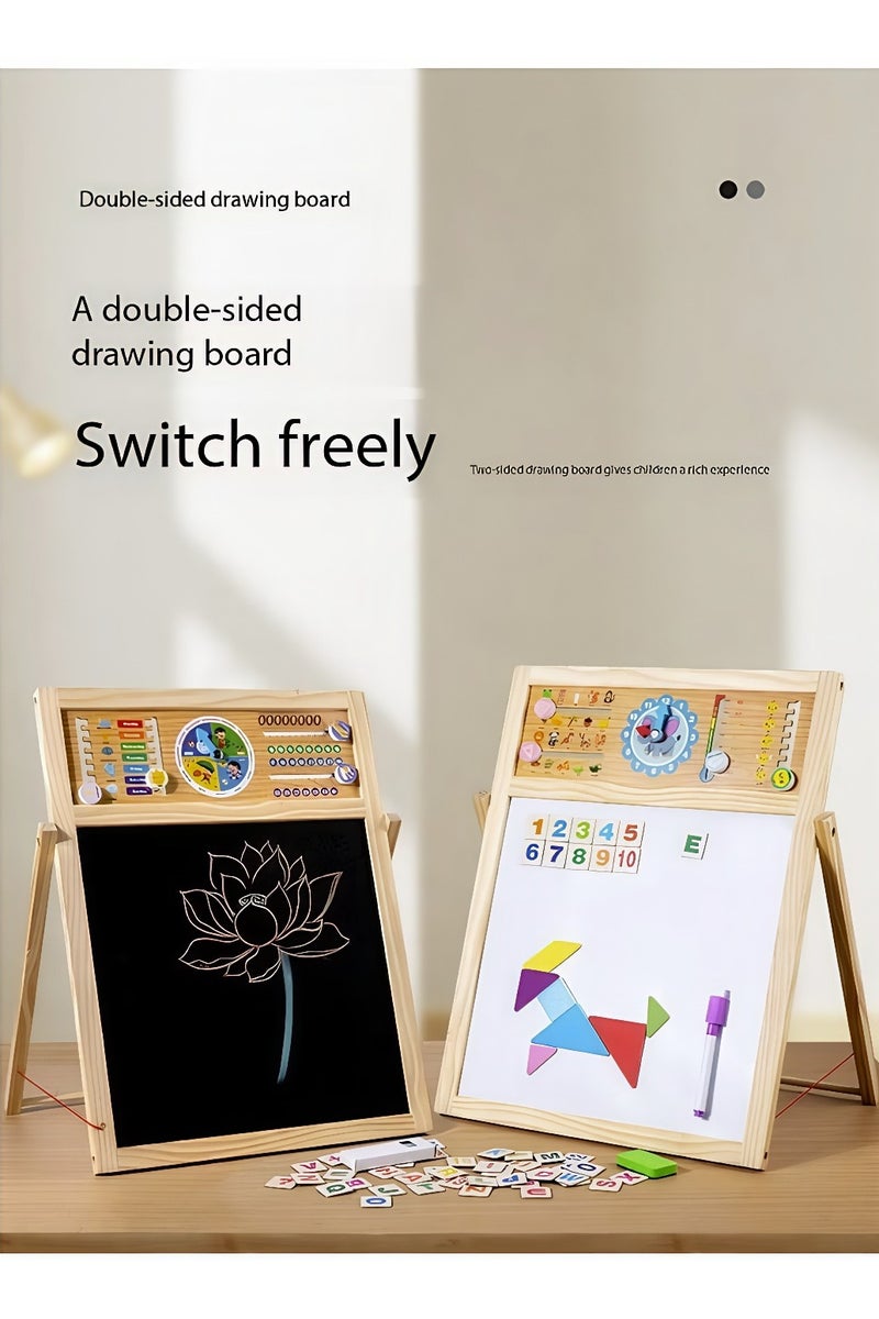 Sisily Children's blackboard wooden multifunctional magnetic puzzle black and white double-sided drawing board graffiti writing board Early Education & Intellectual Development - Image 2
