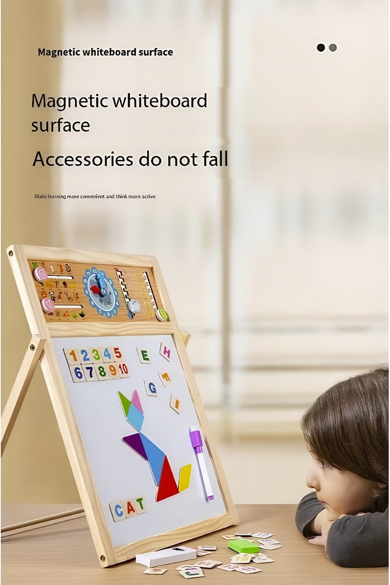 Sisily Children's blackboard wooden multifunctional magnetic puzzle black and white double-sided drawing board graffiti writing board Early Education & Intellectual Development - Image 3