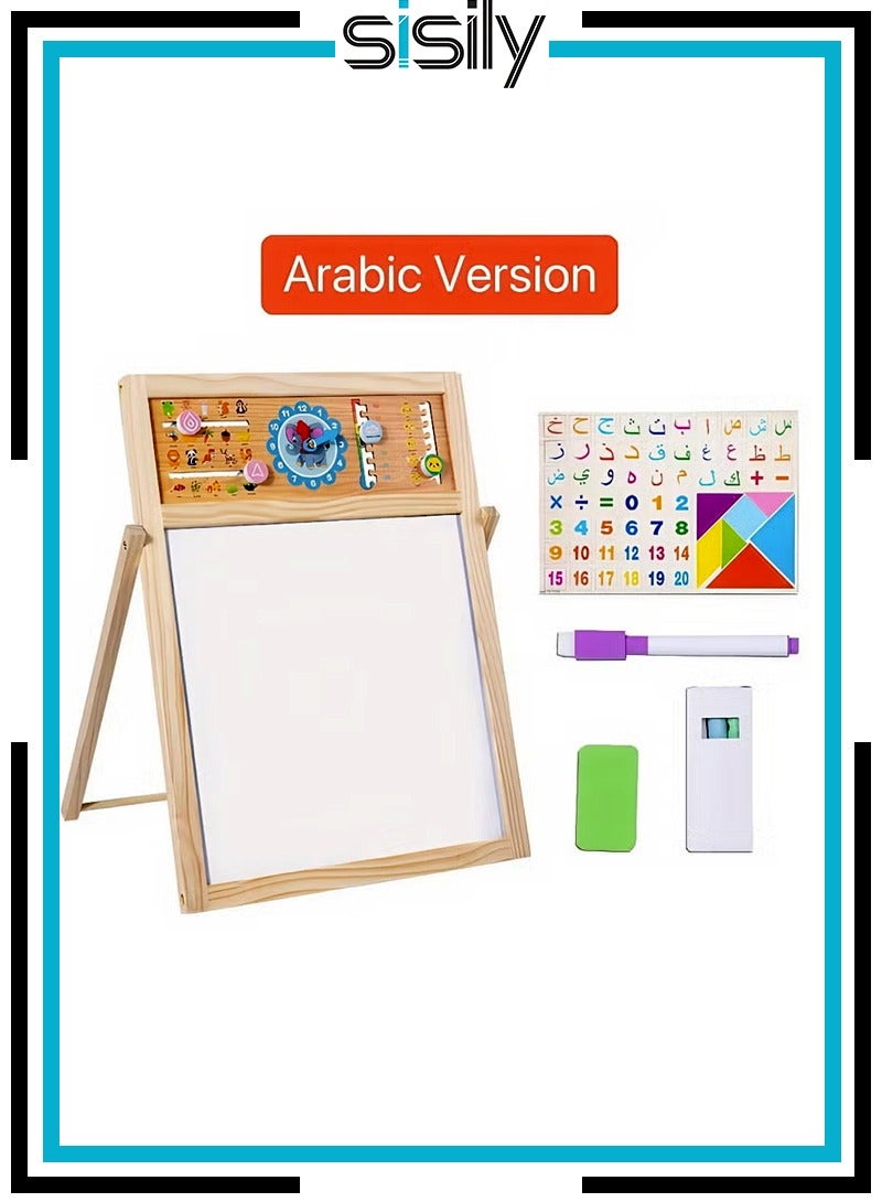 Sisily Children's blackboard wooden multifunctional magnetic puzzle black and white double-sided drawing board graffiti writing board Early Education & Intellectual Development - Image 1