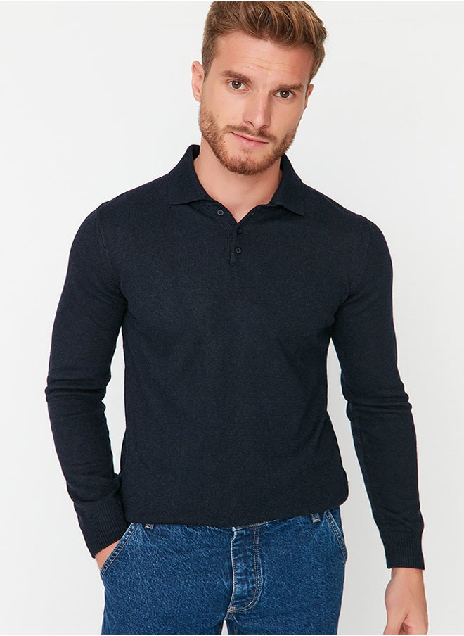 Navy Blue Slim Fit Polo Neck Buttoned Smart Knitwear Sweater TMNAW23KZ00238 - pzsku/Z51D17F630979BFC963CFZ/45/_/1730941483/dcf4cda1-6e88-4d30-a92e-776ef7e33a9b