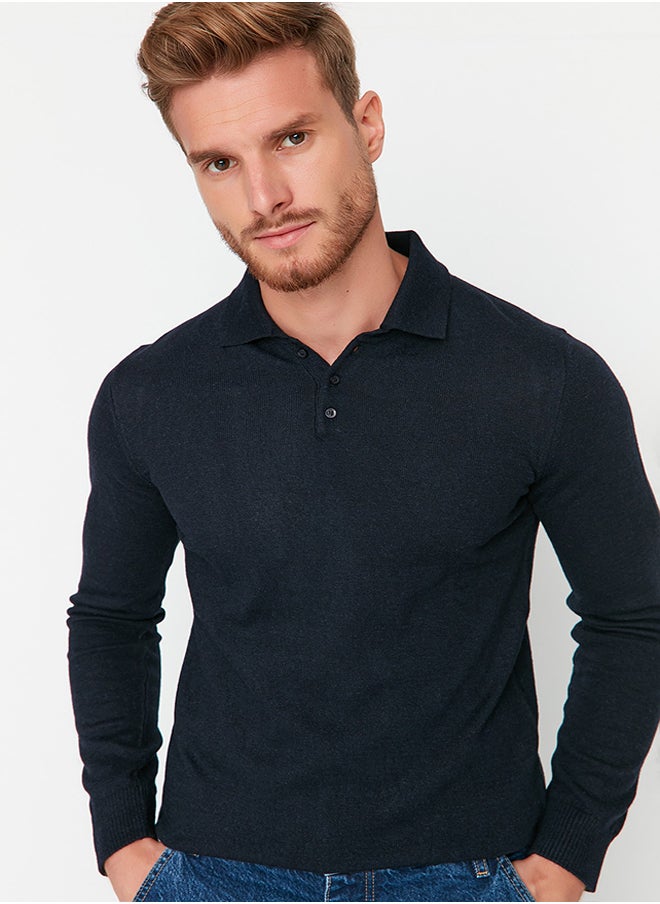 Navy Blue Slim Fit Polo Neck Buttoned Smart Knitwear Sweater TMNAW23KZ00238 - pzsku/Z51D17F630979BFC963CFZ/45/_/1730941484/0112e26f-c3e8-4211-93a6-affe51e427a1