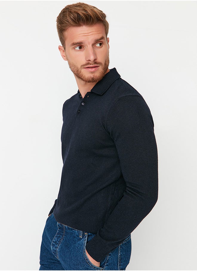 Navy Blue Slim Fit Polo Neck Buttoned Smart Knitwear Sweater TMNAW23KZ00238 - pzsku/Z51D17F630979BFC963CFZ/45/_/1730941486/6560cdad-9d4d-48a6-af23-da017f87f80a