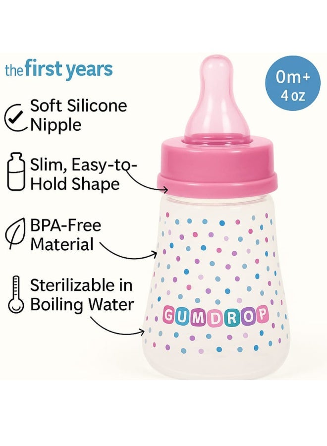 ذا فيرست ييرز زجاجة رضاعة GumDrop Slim سعة 4 أونصات (حلمة تدفق بطيء، خالية من مادة BPA) - (وردي) - Image 2