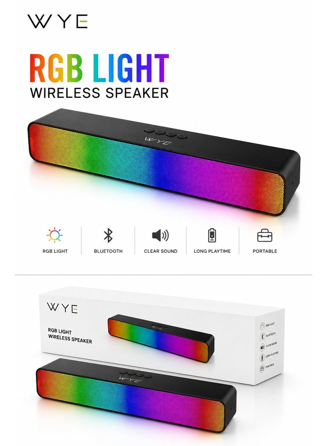 RGB Light Wireless Bluetooth Speaker | Deep Bass Portable Speaker| Portable | Loud Sound | USB TF AUX FM TWS | Portable Bluetooth Speakers With Long Battery