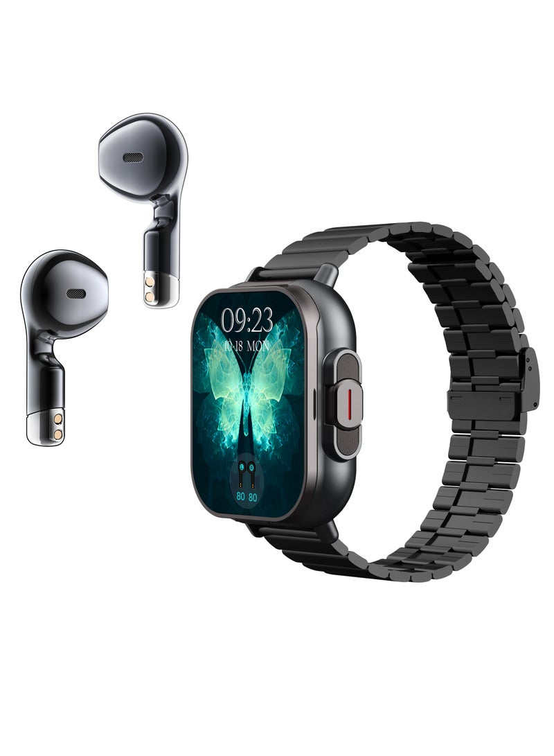general Smartwatch with Earphones, 2.01 HD Smartwatch Health and Fitness Tracker for Men and Women, Call and Fitness Watch, Compatible with iOS and Android (Stainless Steel) - Image 1