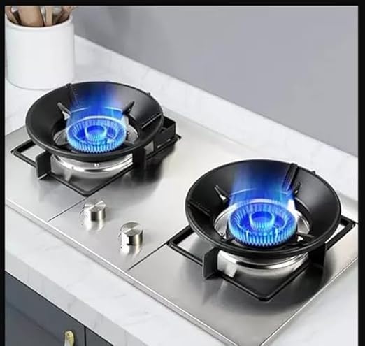 Treeneral Heavy Quality Open Gas Saver Burner Stand Fire And Windproof Gas Saver Jali Ring Gas Saver Protecter FlameWind Shield Energy Saver Heat Diffuser For Cooktop Range Pack Of 2 Black - Image 1