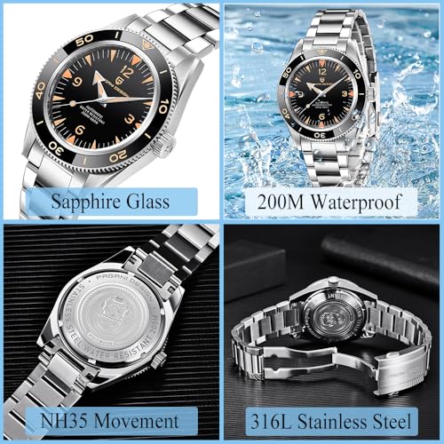 PAGRNE DESIGN Pagani Design Men's Automatic Watch Stainless Steel Strap Waterproof 200 Meters (Black) - Image 3