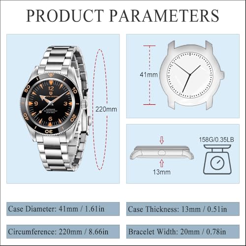 PAGRNE DESIGN Pagani Design Men's Automatic Watch Stainless Steel Strap Waterproof 200 Meters (Black) - Image 5