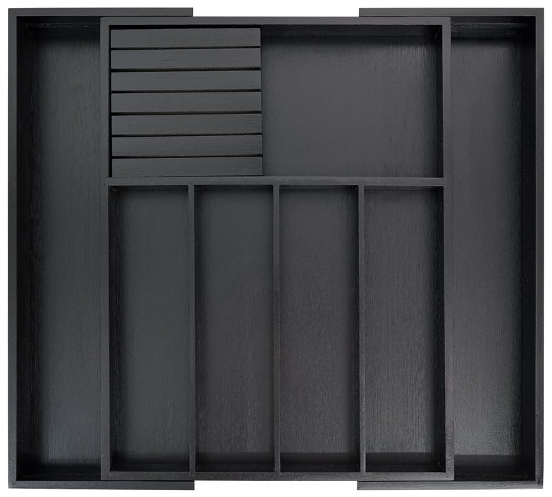 VaeFae Bamboo Silverware Drawer Organizer Kitchen, Expandable Utensil Organizer with Knife Block, Cutlery Tray with Divider, Multifunctional Drawer Organizer (Black) - Image 1
