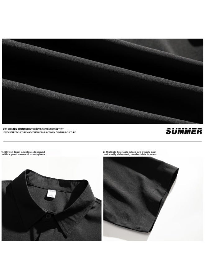 I'm David Men's Shirt, Summer Short-sleeve Shirt, Casual Solid Color Versatile Loose Jacket, Fashionable Menswear, Black, 2XL - Image 2