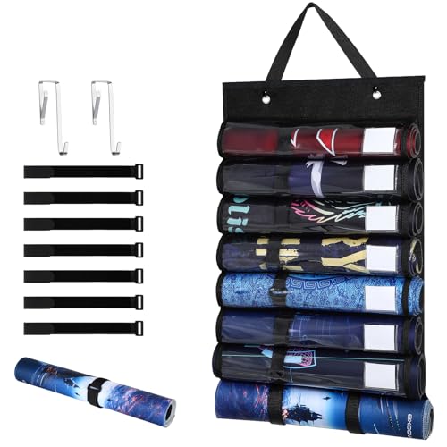 Lukeline Playmat Tube Storage Bag with 7 Sticky Straps71 Transparent Plastic Slots with LabelHanging Playmat Holder with 2 Hooks for TCGRPG Play Mat and Card Game Mat Tube - Image 1
