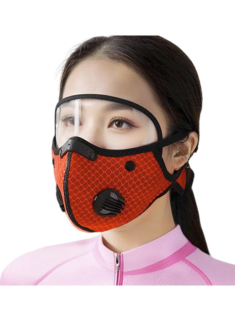 Protective Cycling Mask with Integrated Eye Shield Visor and Five Layer PM2.5 Filter, Reusable Breathable Mesh Face Mask with Dual Breathing Valves and Adjustable Strap for Motorbike Riding, Running, Outdoor Sports, Urban Commuting and Dust Protection - Image 4