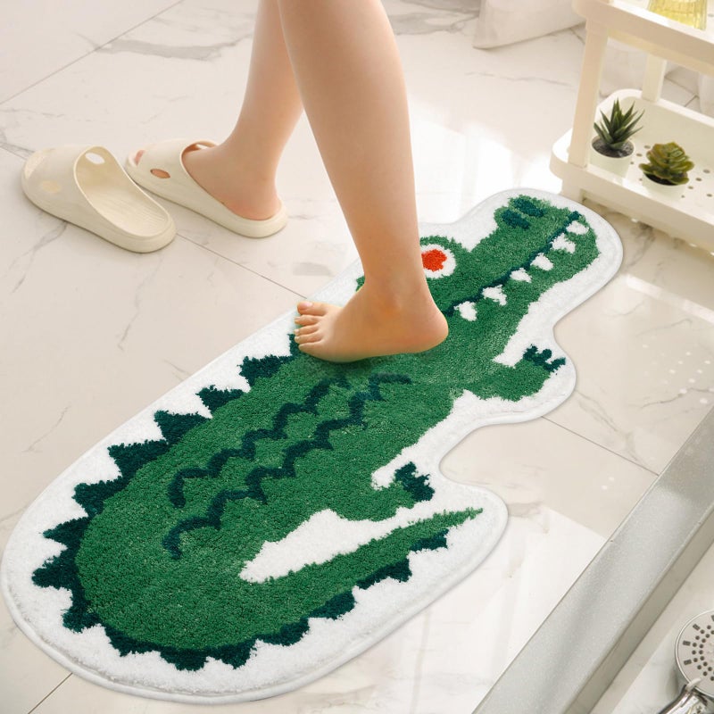 Seek4comfortable Green Crocodile Bath Mat 177 x 315 Kids Room Decor NonSlip Machine Washable